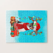 Jack Russell in sneeuw met kerstcadeaus Legpuzzel (Horizontaal)