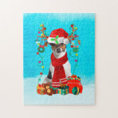 Jack Russell in sneeuw met kerstcadeaus Legpuzzel (Verticaal)