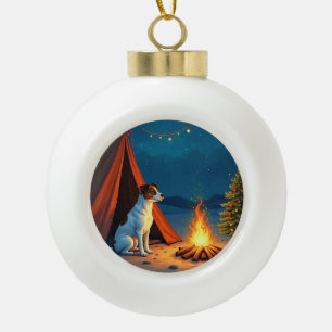 Jack Russell Kerst Camping Nacht Schilderij Keramische Bal Ornament