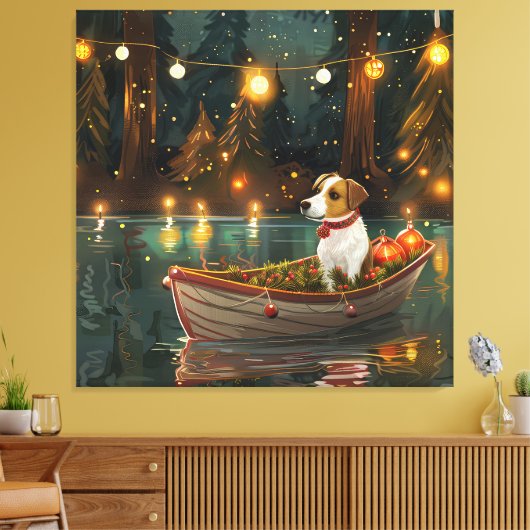 Jack Russell Kerst Feestelijke reis Canvas Afdruk (Insitu (Woonkamer))