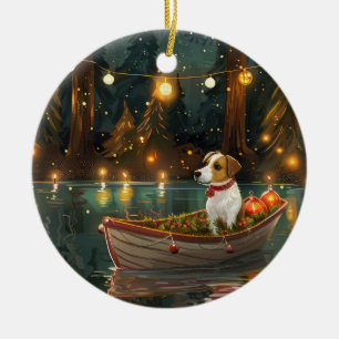 Jack Russell Kerst Feestelijke reis Keramisch Ornament