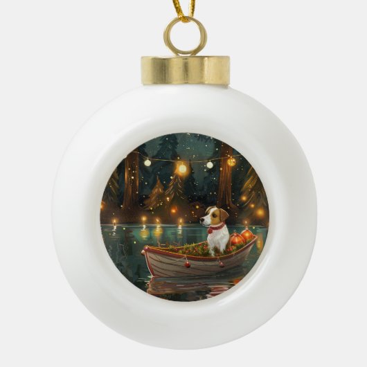 Jack Russell Kerst Feestelijke reis Keramische Bal Ornament (Voorkant)