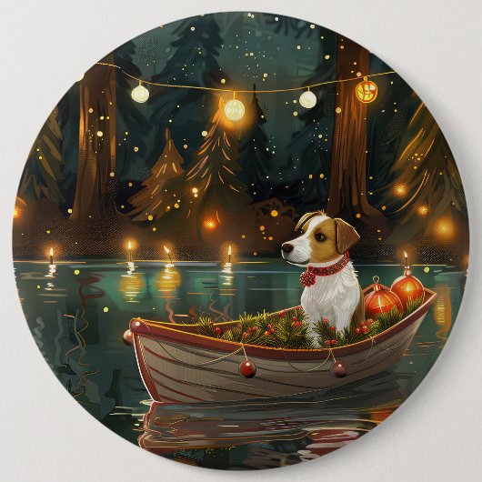 Jack Russell Kerst Feestelijke reis Ronde Button 6,0 Cm (Voorkant)