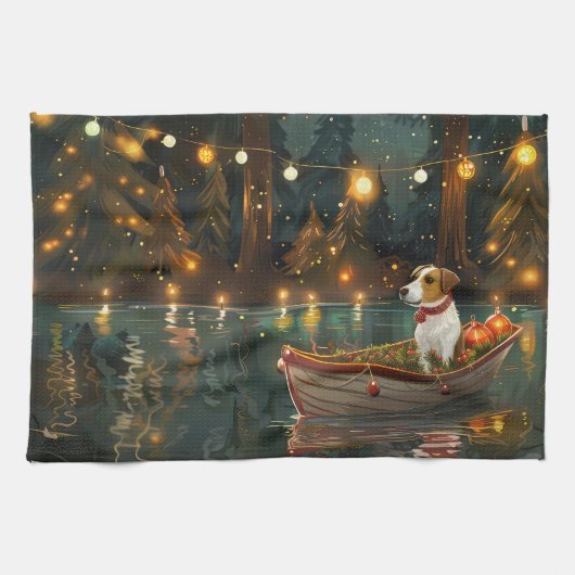 Jack Russell Kerst Feestelijke reis Theedoek (Horizontaal)
