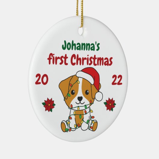 Jack Russell kerstbaby's eerste kerstkerstkerstfee Keramisch Ornament (Rechts)