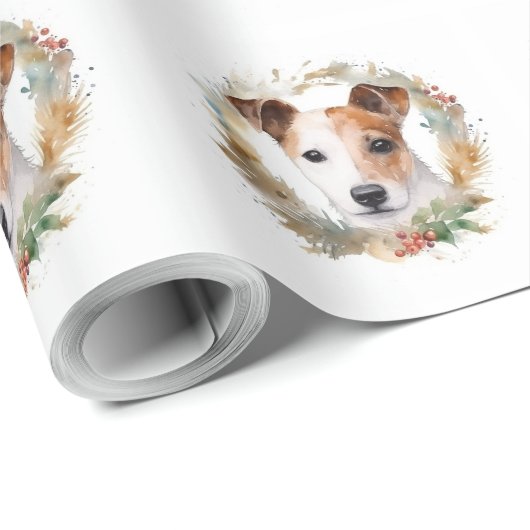 Jack Russell Kerstkrans feestelijke pup Cadeaupapier (Rol Hoek)