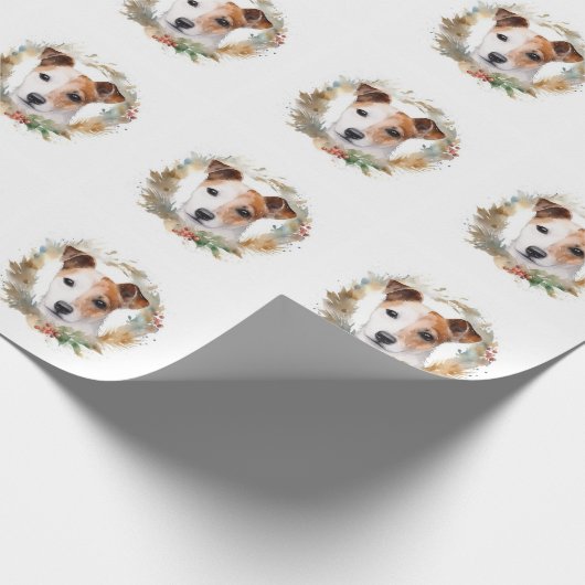 Jack Russell Kerstkrans feestelijke pup Cadeaupapier (Hoek)
