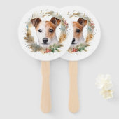 Jack Russell Kerstkrans feestelijke pup Handwaaier (Voorkant en achterkant)
