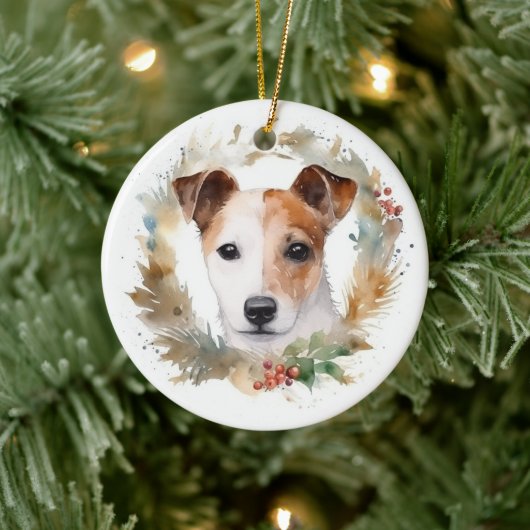 Jack Russell Kerstkrans feestelijke pup Keramisch Ornament (Boom)