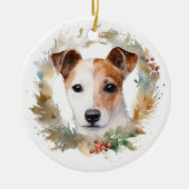 Jack Russell Kerstkrans feestelijke pup Keramisch Ornament (Voorkant)