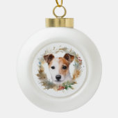 Jack Russell Kerstkrans feestelijke pup Keramische Bal Ornament (Voorkant)