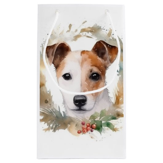 Jack Russell Kerstkrans feestelijke pup Klein Cadeauzakje (Achterkant)