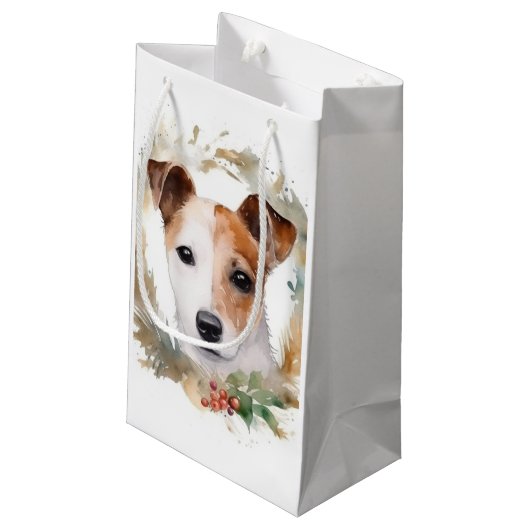 Jack Russell Kerstkrans feestelijke pup Klein Cadeauzakje (Achterkant Gekanteld)