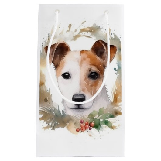 Jack Russell Kerstkrans feestelijke pup Klein Cadeauzakje (Voorkant)