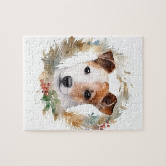 Jack Russell Kerstkrans feestelijke pup Legpuzzel (Horizontaal)