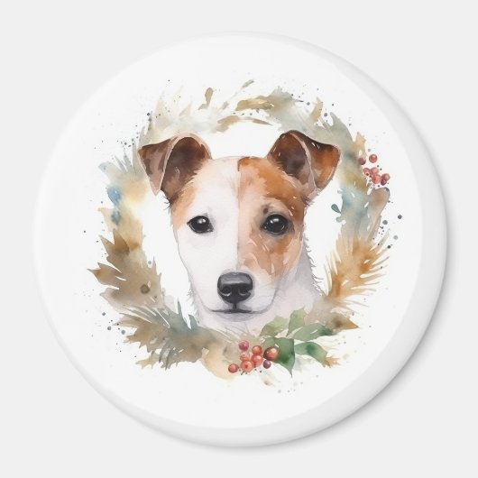 Jack Russell Kerstkrans feestelijke pup Magneet (Voorkant)