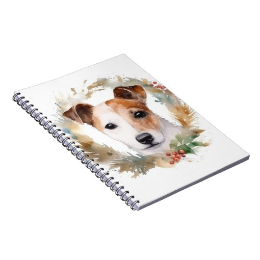 Jack Russell Kerstkrans feestelijke pup Notitieboek (Rechterzijde)