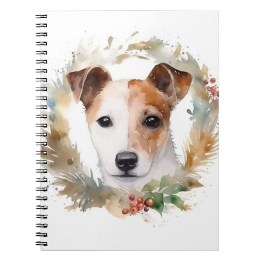 Jack Russell Kerstkrans feestelijke pup Notitieboek (Voorkant)