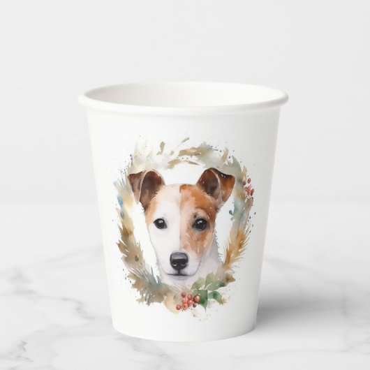 Jack Russell Kerstkrans feestelijke pup Papieren Bekers (Voorkant)