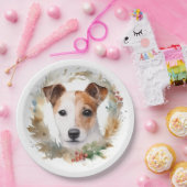 Jack Russell Kerstkrans feestelijke pup Papieren Bordje (Feest)