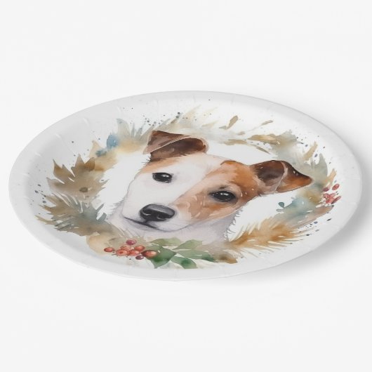 Jack Russell Kerstkrans feestelijke pup Papieren Bordje (Gekanteld)