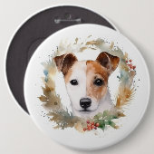 Jack Russell Kerstkrans feestelijke pup Ronde Button 6,0 Cm (Voorkant /achterkant)