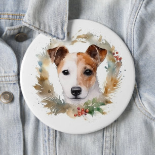 Jack Russell Kerstkrans feestelijke pup Ronde Button 6,0 Cm