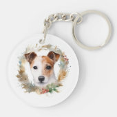 Jack Russell Kerstkrans feestelijke pup Sleutelhanger (Achterkant)