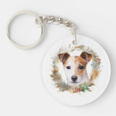 Jack Russell Kerstkrans feestelijke pup Sleutelhanger (Voorkant)