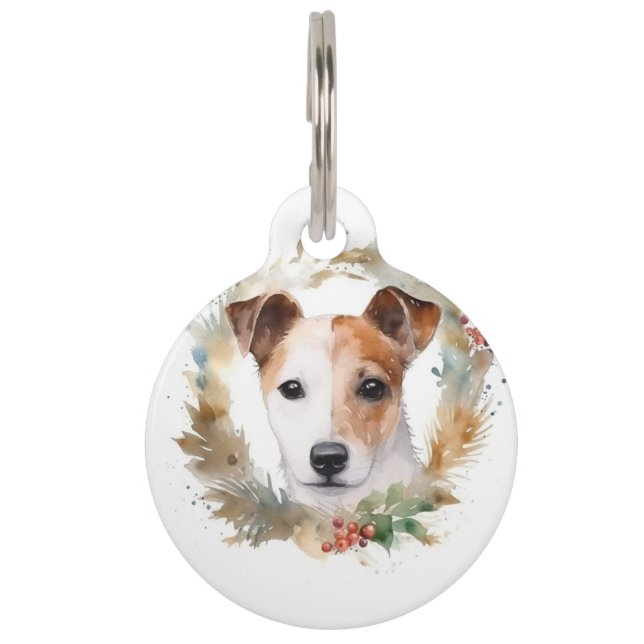 Jack Russell Kerstkrans Festieve Pup Huisdierpenning (Voorkant)