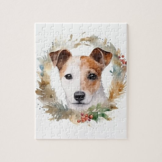 Jack Russell Kerstkrans Festieve Pup Legpuzzel (Verticaal)