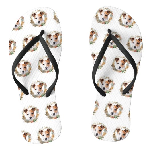 Jack Russell Kerstkrans Festieve Pup Teenslippers (Voetbed)