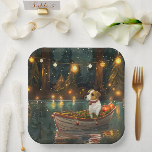 Jack Russell Kerstmis Feestelijke Reis Papieren Bordje