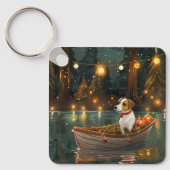 Jack Russell Kerstmis Feestelijke Reis Sleutelhanger (Voorkant)