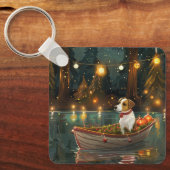 Jack Russell Kerstmis Feestelijke Reis Sleutelhanger (Voorkant)