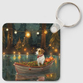 Jack Russell Kerstmis Feestelijke Reis Sleutelhanger (Achterkant)