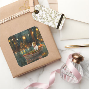 Jack Russell Kerstmis Feestelijke Reis Vierkante Sticker