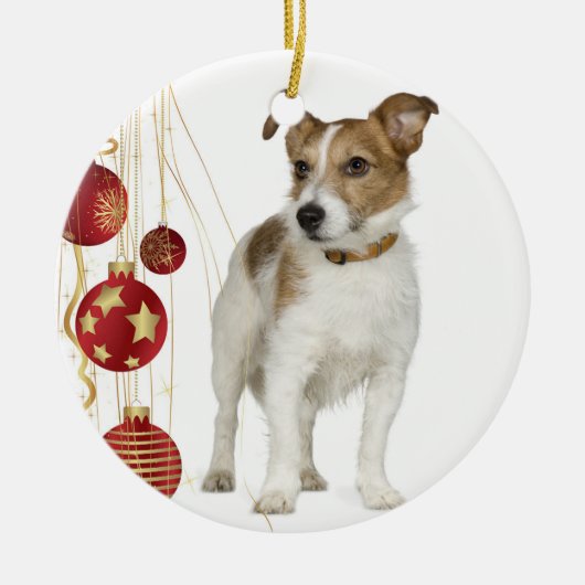 Jack Russell kerstversiering Keramisch Ornament (Voorkant)