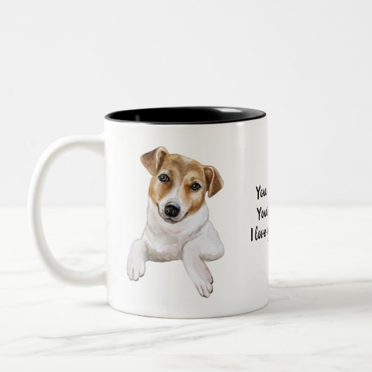 Jack Russell L Ik hou van je L Personaliseer, Tweekleurige Koffiemok (Links)
