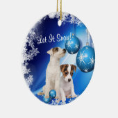 Jack Russell laat het Snow Holiday Greeting Orname Keramisch Ornament (Rechts)