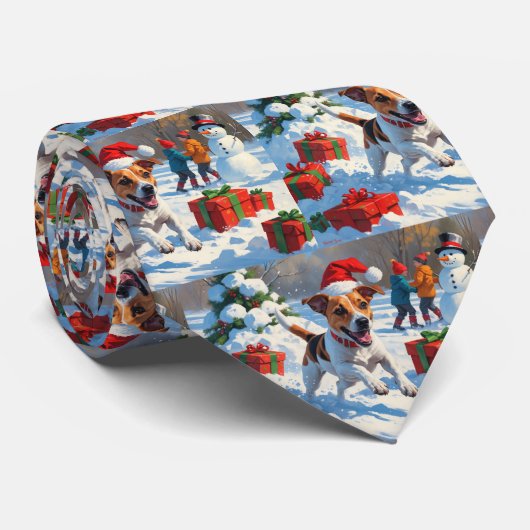 Jack Russell loopt in de sneeuw met kerstmuts Stropdas (Opgerold)