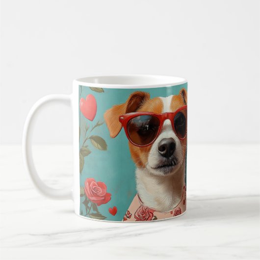 Jack Russell met hart Rozen Valentijnsdag Koffiemok (Links)
