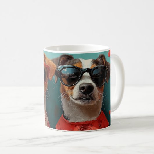 Jack Russell met Hartrozen Valentijnsdag Koffiemok (Voorkant rechts)