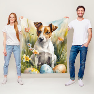 Jack Russell met Pasen Eieren Fleece Deken