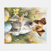 Jack Russell met Pasen Eieren Fleece Deken (Voorkant (Horizontaal))