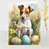 Jack Russell met Pasen Eieren Kaart (Gele Bloem)