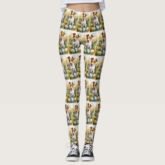 Jack Russell met Pasen Eieren Leggings (Voorkant)