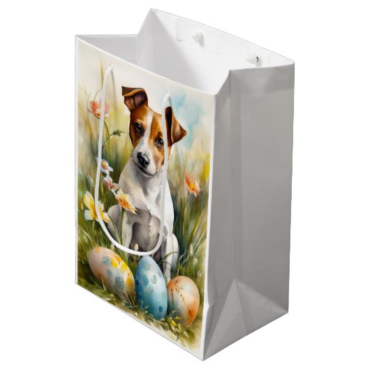 Jack Russell met Pasen Eieren Medium Cadeauzakje (Voorkant Gekanteld)
