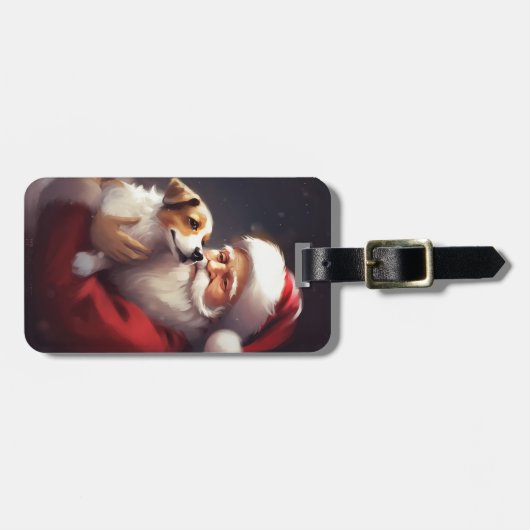 Jack Russell Met Sinterklaas Feestelijke Kerstmis Bagagelabel (Voorkant horizontaal)