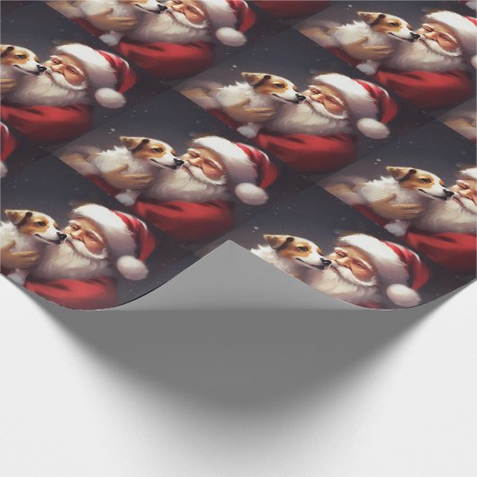 Jack Russell Met Sinterklaas Feestelijke Kerstmis Cadeaupapier (Hoek)